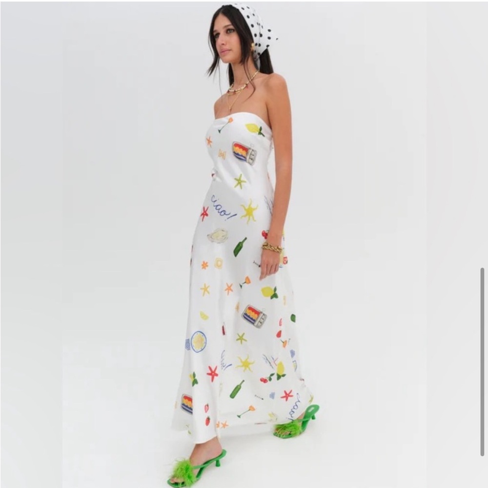 For Love And Lemons White Strapless Maxi Dress with Multicolor Motifs - Picture 2 of 13